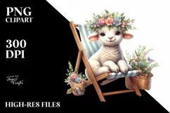 Young Lamb on Beach Chair Watercolor Clipart Product Image 1