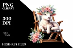Young Lamb on Beach Chair Watercolor Clipart Product Image 1