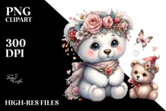Digital Watercolor with Adorned Baby Bear PNG Product Image 2