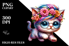 Cool Baby Cat with Floral Wreath Watercolor Drawing Product Image 2