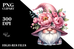 Cute Gnome with Peonies PNG Product Image 2