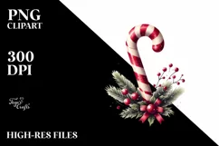 Retro Candy Cane Watercolor PNG Product Image 1