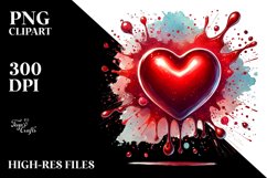 Red Glossy Heart Splashy Background Vibrant Shiny Watercolor Product Image 2