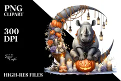 Halloween Rhino Sitting on Moon PNG Product Image 2