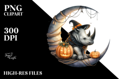 Halloween Rhino Sitting on Moon PNG Product Image 2