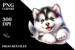 Watercolor Baby Siberian Husky PNG Product Image 2