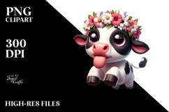 Whimsical Holstein Cow Jumping, PNG Product Image 2