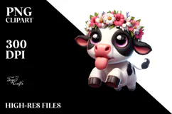 Whimsical Holstein Cow Jumping, PNG Product Image 2