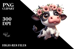 Whimsical Holstein Cow Jumping, PNG Product Image 2