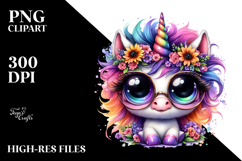 Vibrant Watercolor Baby Unicorn with Sunglasses, High-Res Product Image 2