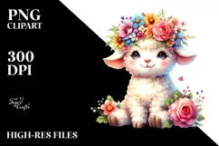 sitting Baby Lamb in Watercolor PNG Product Image 3