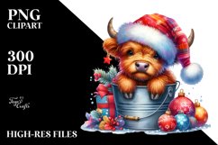 Highland Baby Cow with Santa Hat PNG Product Image 2