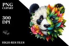 Abstract Vibrant Watercolor Panda with Plant Leaves and Product Image 1
