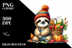 Colorful Quirky Baby Sloth | Autumn Vegetables | Watercolor Product Image 3