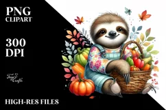 Colorful Quirky Baby Sloth | Autumn Vegetables | Watercolor Product Image 1