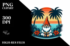 Retro Tropical Gnome Sunset | Sublimation | PNG Clipart Product Image 1