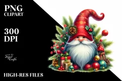 Vibrant Watercolor Christmas Gnome PNG Product Image 1