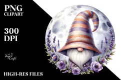 Cute Gnome with Lavender Floral Frame Watercolor PNG Product Image 2