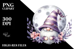 Cute Gnome with Lavender Floral Frame Watercolor PNG Product Image 2