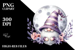 Cute Gnome with Lavender Floral Frame, Transparent PNG Product Image 2