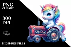 Colorful Pastel Watercolor Unicorn with Tractor PNG Product Image 1