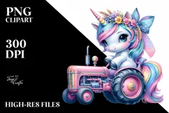 Colorful Pastel Watercolor Unicorn with Tractor PNG Product Image 3