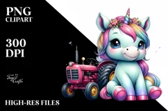 Baby Unicorn with Tractor, PNG Product Image 3