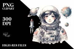 Simple Vintage Astronaut Girl | Sublimation Clipart Product Image 1