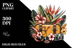 Vintage Tropical Flower Suitcase Clipart Product Image 2