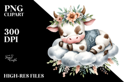 Boho Baby Cow Cloud Clipart Product Image 2