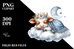 Baby Cow on Cloud Clipart Product Image 2