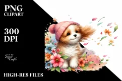 Cute Dog Wind Tumbling Flowers Clipart Product Image 3