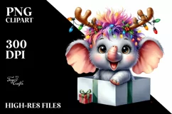 Baby Elephant with Reindeer Horns PNG Product Image 1
