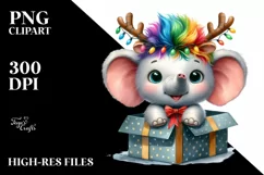 Baby Elephant with Reindeer Horns PNG Product Image 3