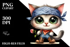Watercolor Cat Big Eyes Bandana Boots Flower Product Image 1
