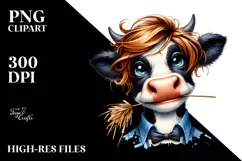 Funny Cow with Straw in Mouth, PNG Product Image 2