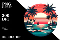 Retro Tropical Sunset Clipart PNG Product Image 2