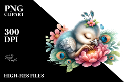 Digital Watercolor Baby Peacock with Big Eyes, High-Res PNG Product Image 2