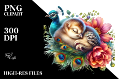 Digital Watercolor Baby Peacock with Big Eyes, High-Res PNG Product Image 2
