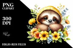 Colorful Baby Sloth Cuddling | Clipart Product Image 1