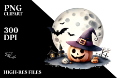 Simple Funny Haloween Clipart with MOON PNG Product Image 2