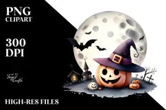 Simple Funny Haloween Clipart with MOON PNG Product Image 2