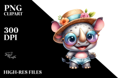 s Cute Baby Rhino with Hat, PNG Product Image 2