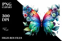 Abstract Vibrant Watercolor Butterfly with Plant Leaves and Product Image 3