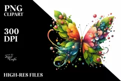 Abstract Vibrant Watercolor Butterfly with Plant Leaves and Product Image 3