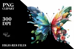 Abstract Vibrant Watercolor Butterfly with Plant Leaves and Product Image 1