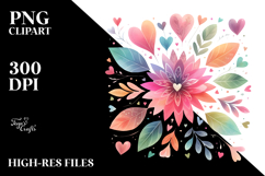 Simple Flower with Hearts Watercolor Digital Painting JPEG Product Image 2