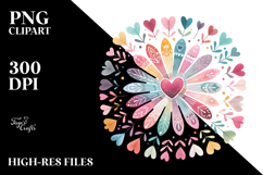 Simple Flower with Hearts Watercolor Digital Painting JPEG Product Image 2