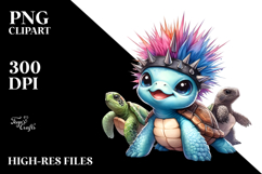 Energetic Baby Turtle with Punk Look, Watercolor Product Image 2