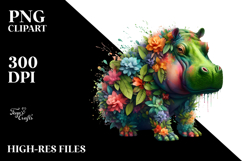 Abstract Hippo with Plant Leaves PNG Product Image 2